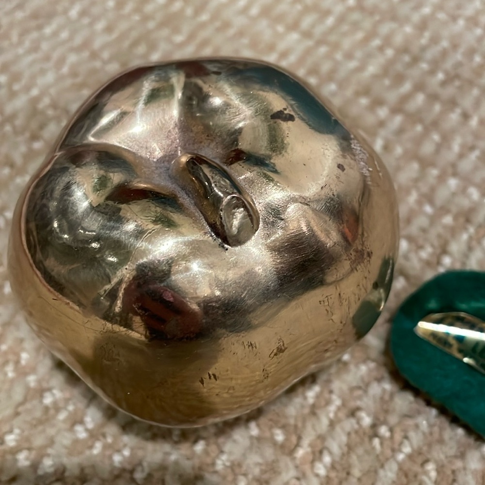 Vintage Brass Apple A&m Leather Lines Paper Weight